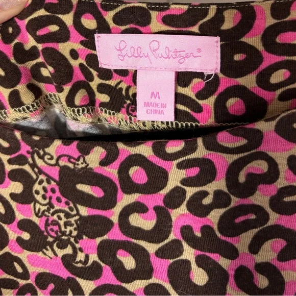 Lilly Pulitzer Sadie Leopard Cap Sleeve Dress Pink Brown Size Medium - Picture 10 of 10
